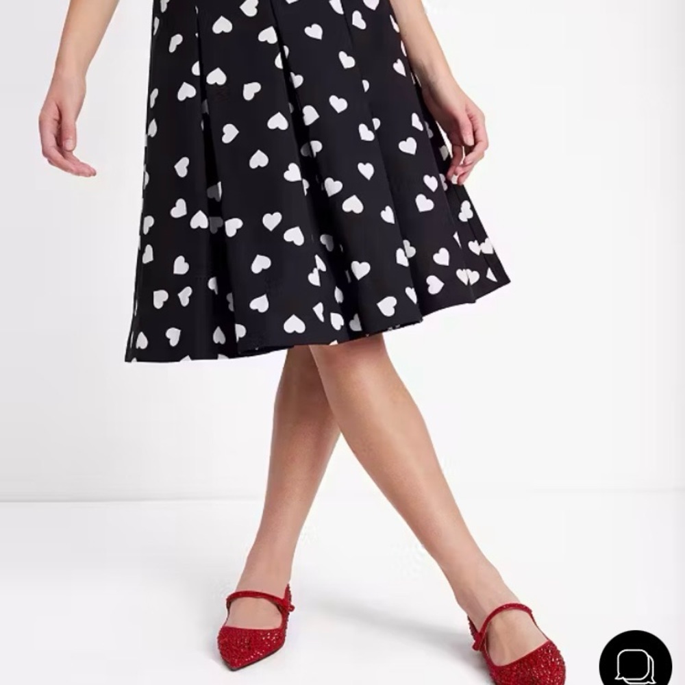 -kate spade ♠️- Scattered Mini Hearts Black and White Midi Skirt, Size 12, NWT - Picture 4 of 15